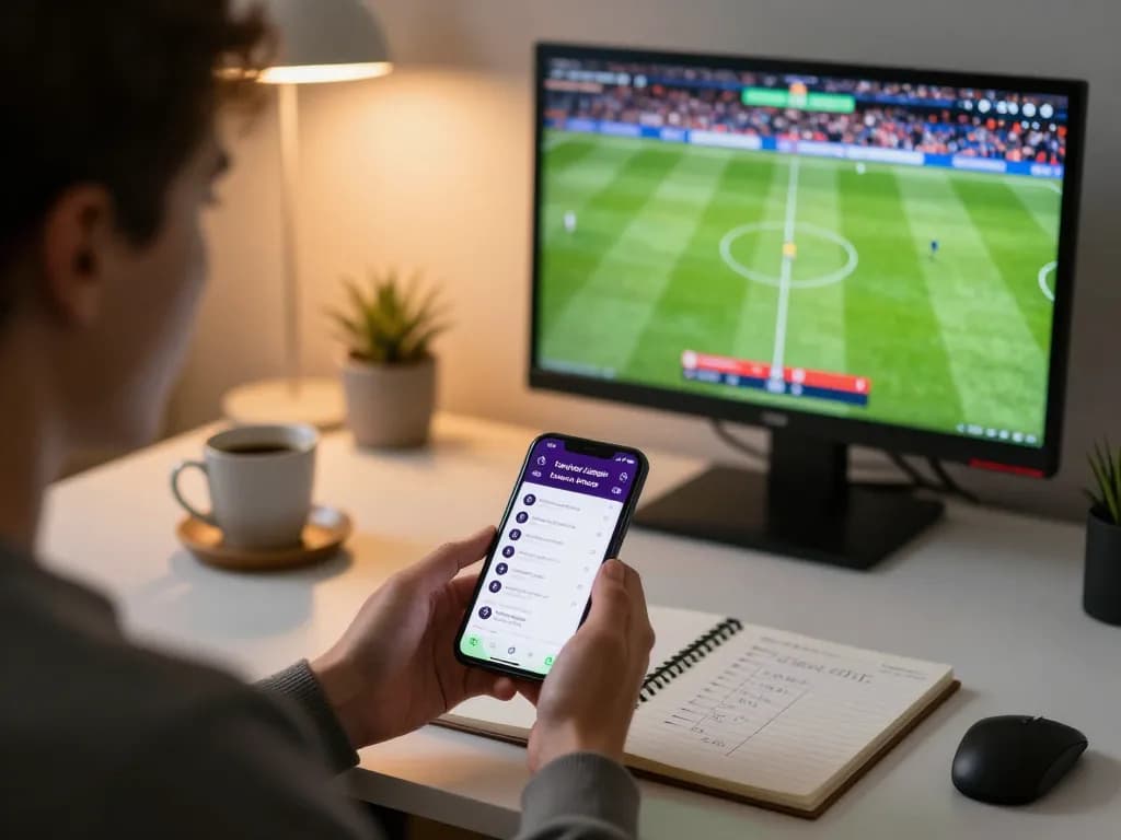 Bongdalu ngoại hạng anh: Engaging in live betting on smartphone with football match in background