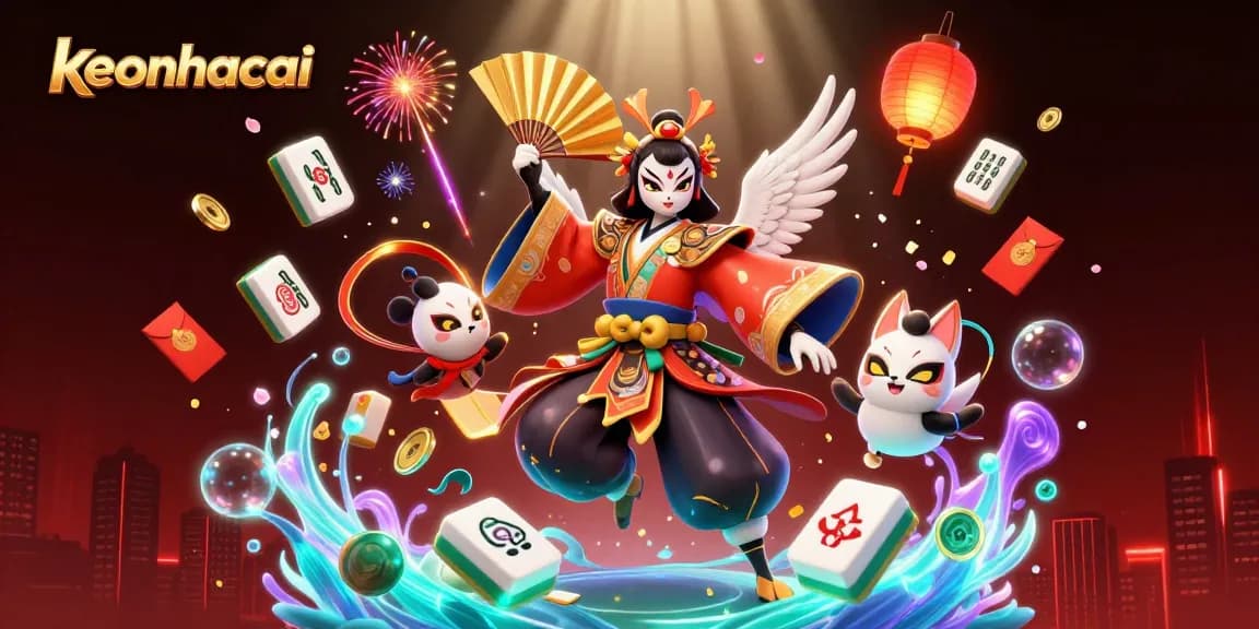 Experience the excitement of keonhacai with vibrant characters and casino elements in a dazzling 3D illustration.