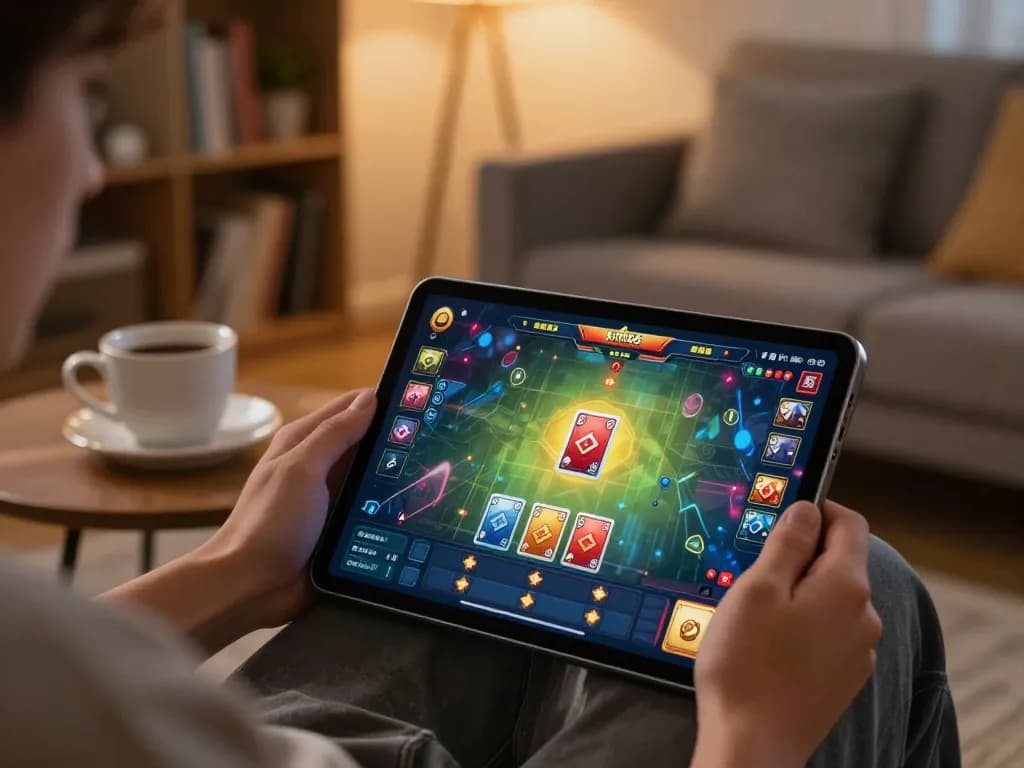 Engaging in the kim66 game with a tablet in a cozy home environment, inviting atmosphere for online gaming.