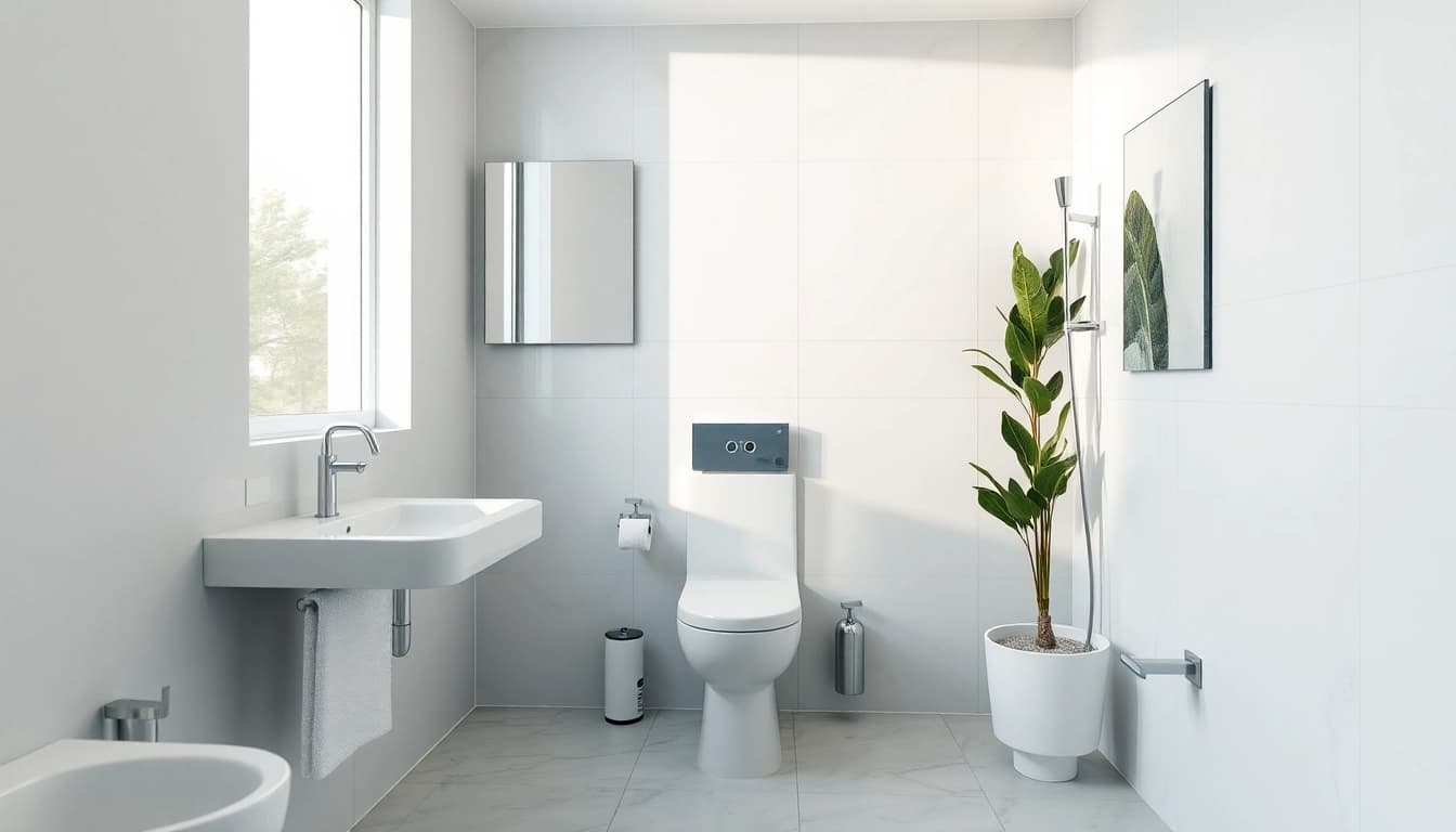 Sonni sanitär Produkte in einem modernen Badezimmer installieren.