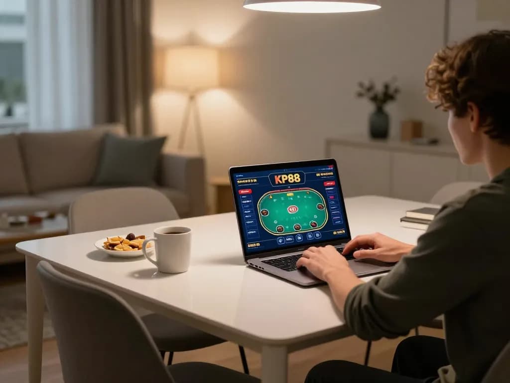 Experience thrilling gameplay with KP88 casino using a laptop at home, showcasing user-friendly interface