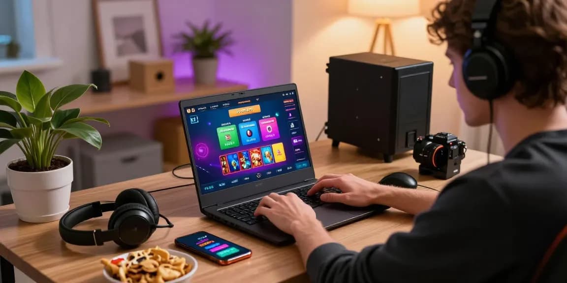 Engaged player using credit card casinos in a cozy home office setup with modern decor.