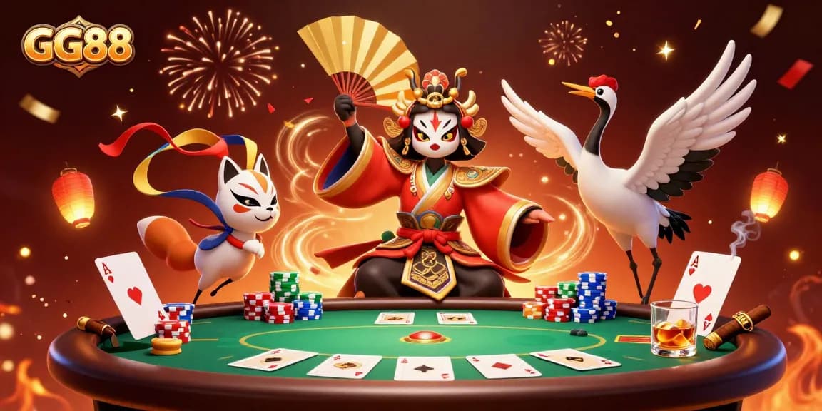 Experience thrilling poker action with GG88 amidst vibrant casino elements.
