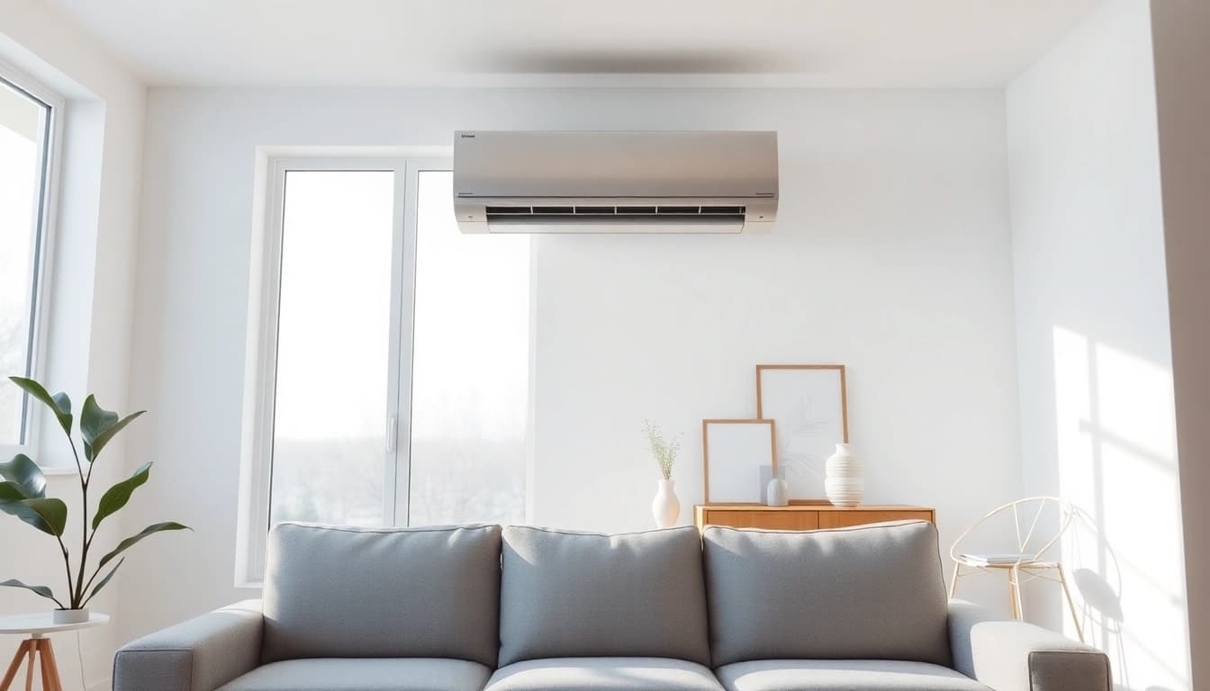 Optimize indoor comfort with a sleek mini split ac cooling a stylish living room space.
