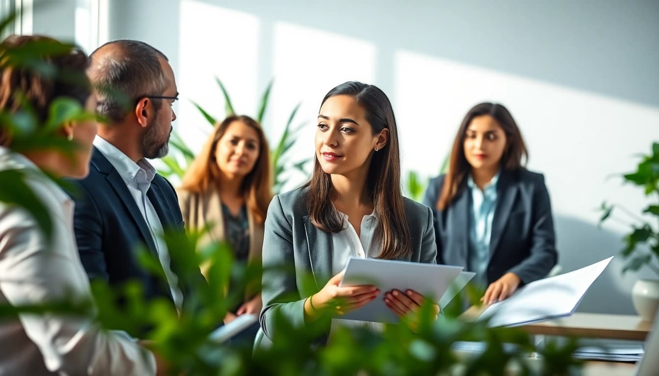 A diverse team brainstorming dyslexia at work support strategies in a bright workplace.