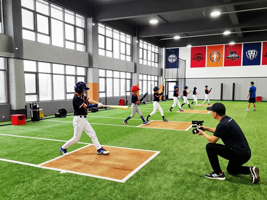Hitclub athletes training in a modern baseball facility, focusing on skill improvement.