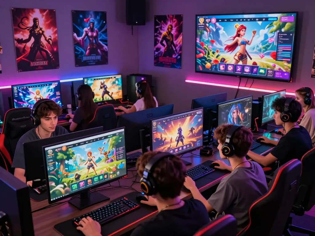 Players enjoying interactive sex games online with vibrant graphics in a lively gaming setup.