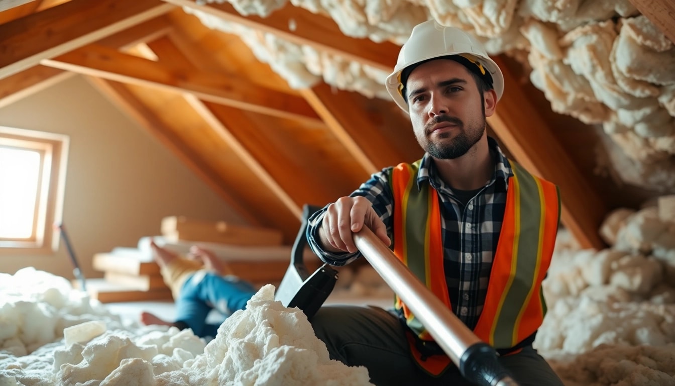 Expert performing roof spray foam insulation removal in an attic environment.