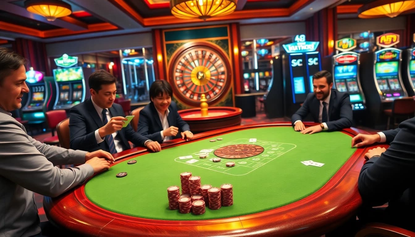 Experience the excitement of KuWin 789 at a luxurious poker table with vibrant chips and cards.