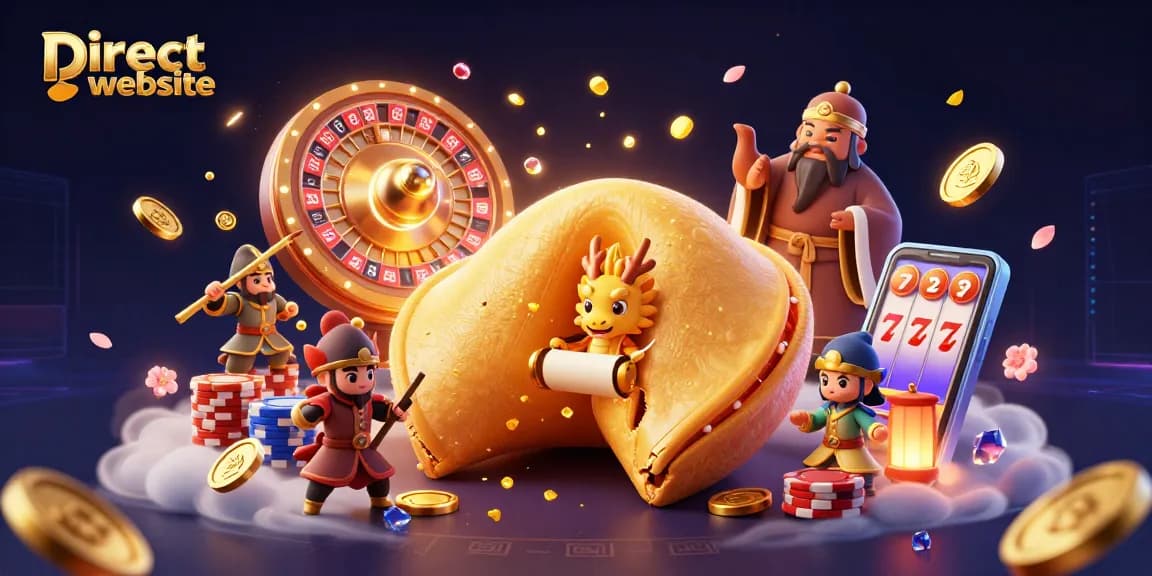 Play slots on a Direct website with vibrant casino elements, including golden coins and colorful chips.