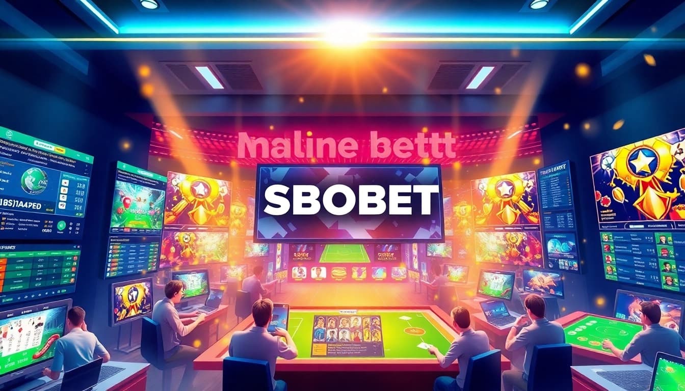 SBOBET.dance showcases a vibrant online betting atmosphere with players engaging in sports betting, emphasizing excitement and modernity.