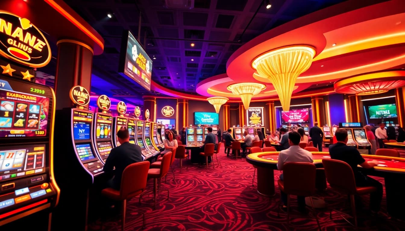 Experience the thrill of online gambling at good88.hu.net, showcasing a vibrant casino environment with players at digital games.