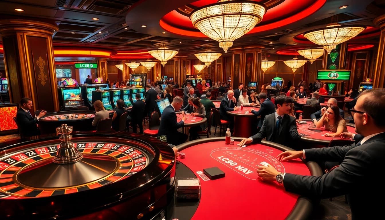 Exciting gaming experience at lc88 club featuring roulette and poker tables.