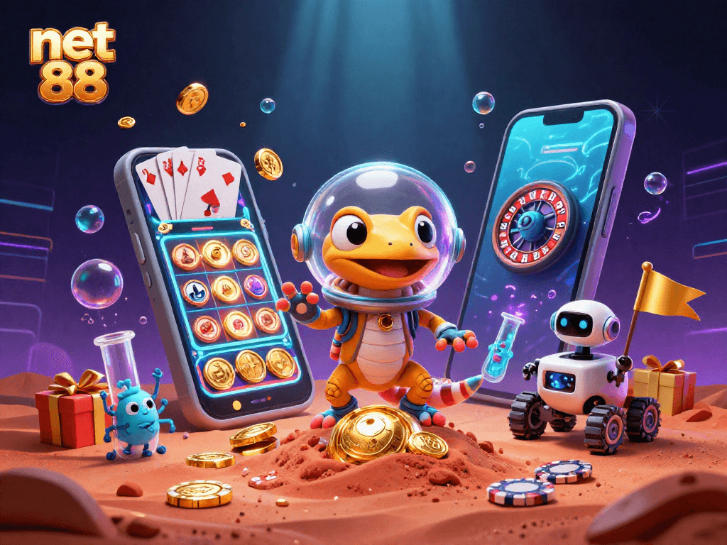 Engage with net 88 as a Martian gecko finds a golden casino with vibrant gaming elements.