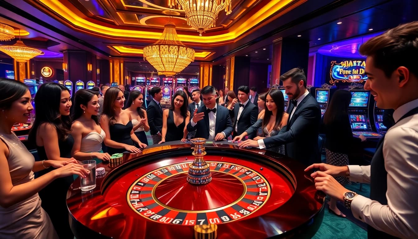 Kuwin players enjoying a thrilling roulette game in a luxurious casino environment.