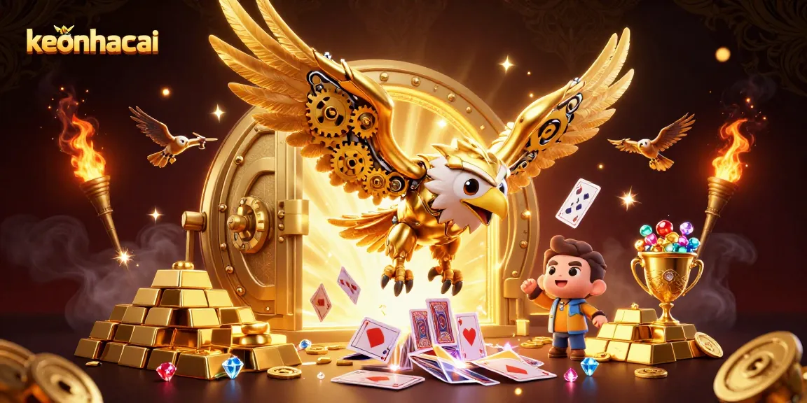Bet on keonhacai as golden eagle soars through a vivid, treasure-filled digital casino.
