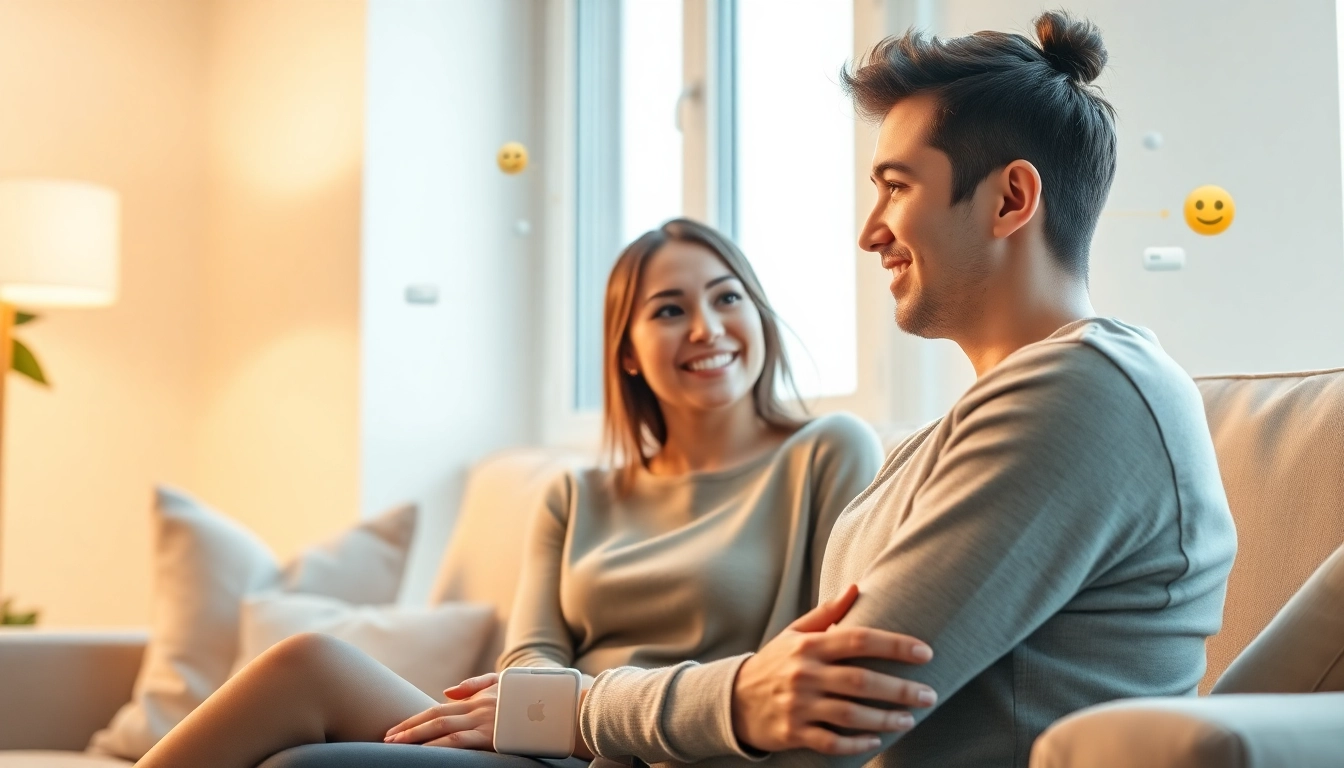 AI girlfriend engaging in conversation with user in a cozy digital environment