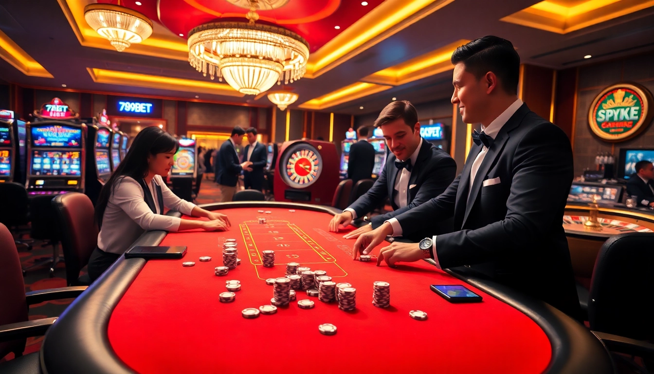 Players engaging in a thrilling game at 789BET, highlighting strategy and excitement in a luxury casino setting.