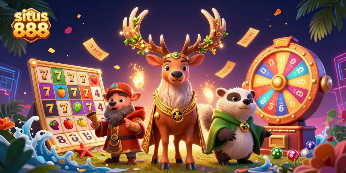 Experience thrilling gameplay with situs 888 as colorful symbols and jackpots animate in a vibrant casino scene.