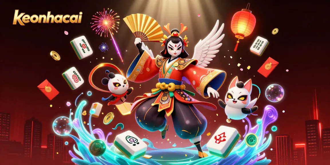 Experience the excitement of keonhacai with vibrant characters and casino elements in a dazzling 3D illustration.