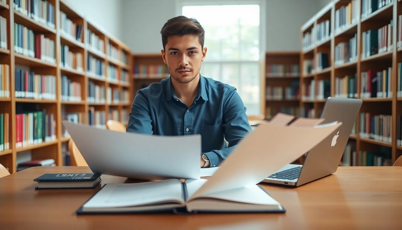 Hire someone to take lsat for you by a dedicated student focused on their exam in a serene library setting.