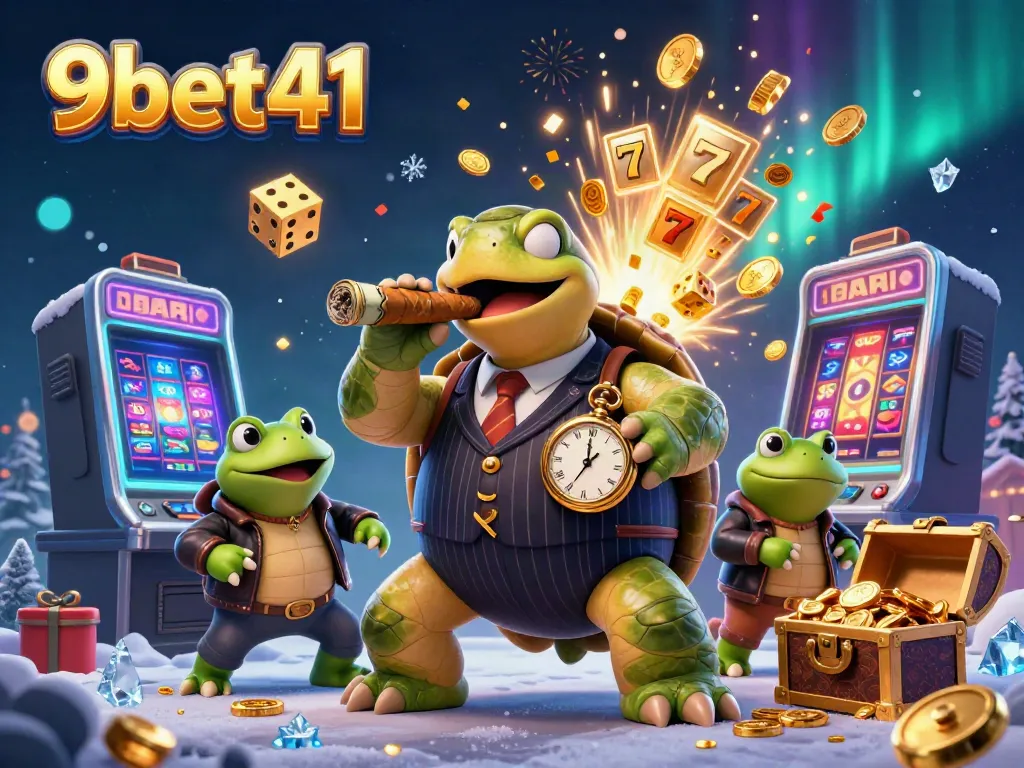 Experience the thrilling world of gambling with 9bet41's vibrant casino scene featuring dynamic characters and slot machines.