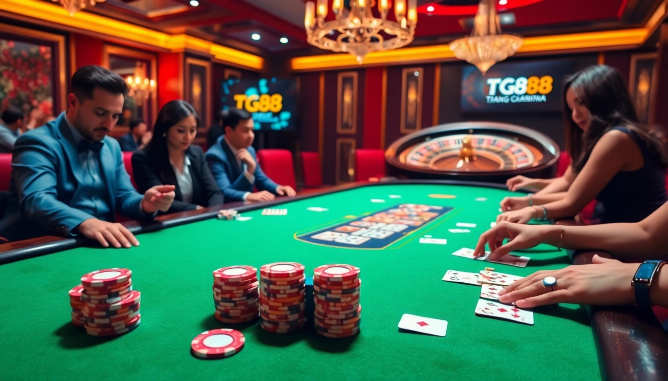 Engage in thrilling gameplay at tg88 trang chủ casino with vibrant poker chips and dynamic card action.