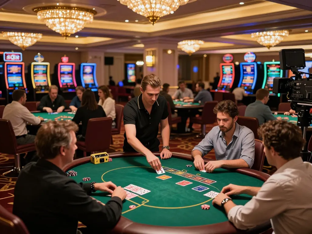 Players enjoying SC88 poker tables in a vibrant casino atmosphere.