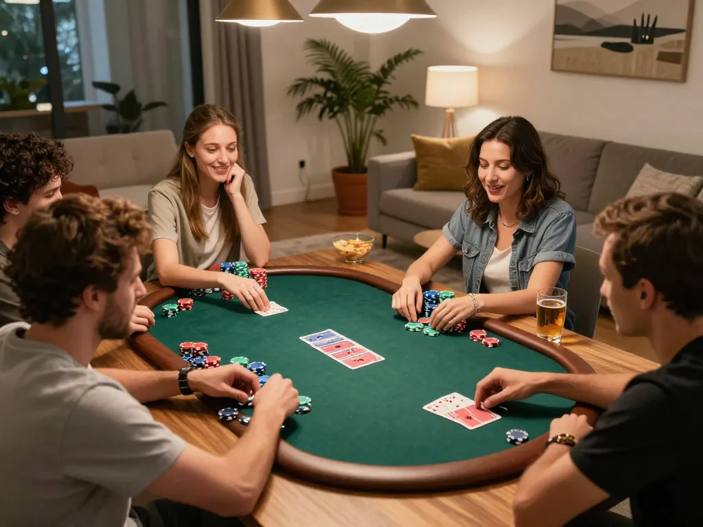 Players enjoying a thrilling poker game at a home game night with SHBET atmosphere.