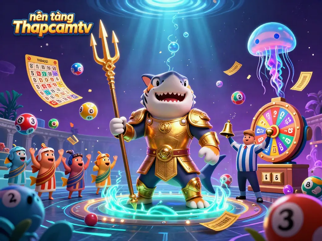 Engage in exciting betting with nền tảng Thapcamtv, featuring thrilling lottery action and a vibrant underwater scene.