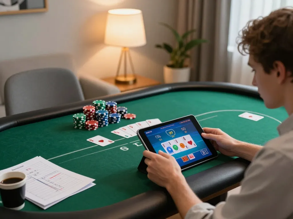 Engaged player utilizing 789P for online casino gaming on a tablet in a cozy home setting