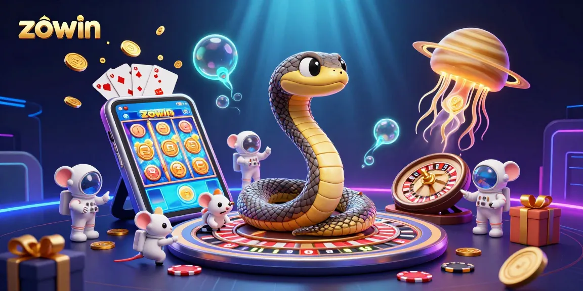 Zowin captivates gamblers with thrilling gaming action in a vibrant cosmic casino scene.