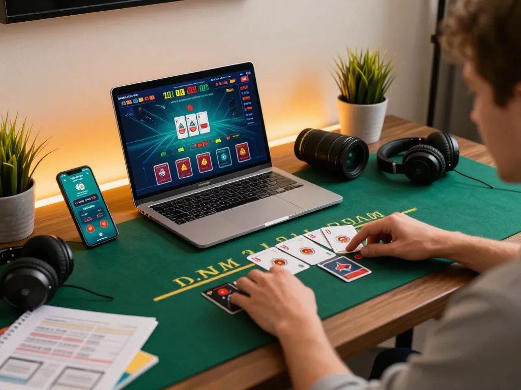 Engaging in SC88 online blackjack strategy at a well-organized gaming setup