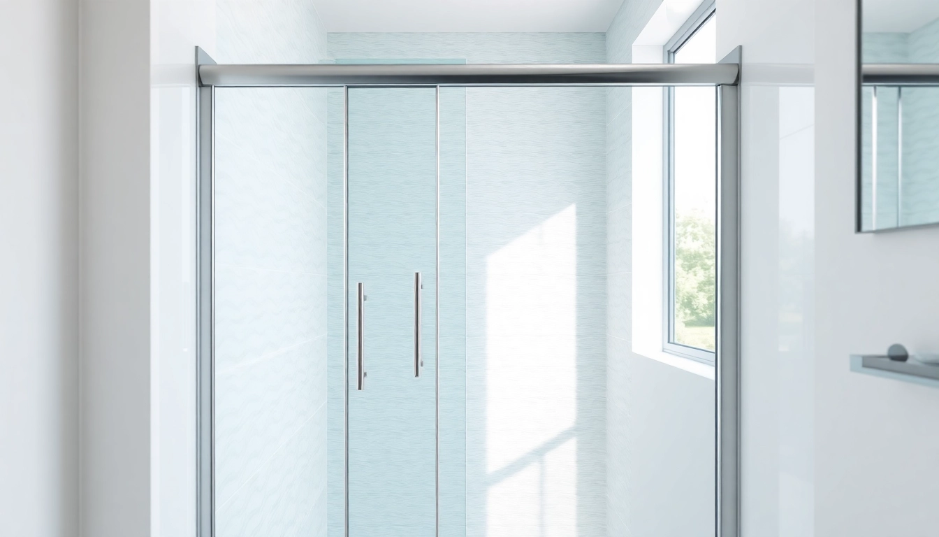 Showcase of a stylish shower screen sliding door in a modern bathroom interior.