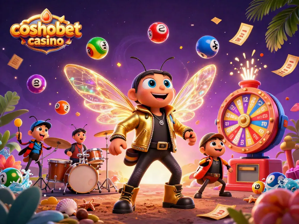 Experience thrilling gameplay at Cosmobet Casino with vibrant lottery elements and dynamic character illustrations.