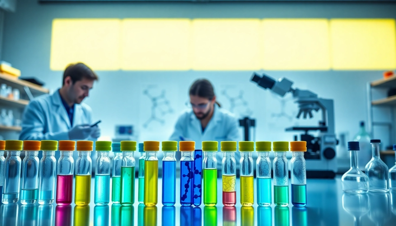 Explore Peptides UK in a professional lab setting with vibrant research equipment and scientists.
