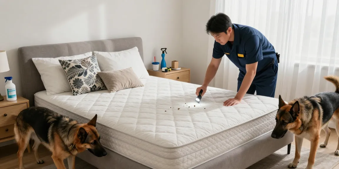 Bed bug pest control expert inspecting a bedroom for bed bugs, ensuring a thorough treatment.