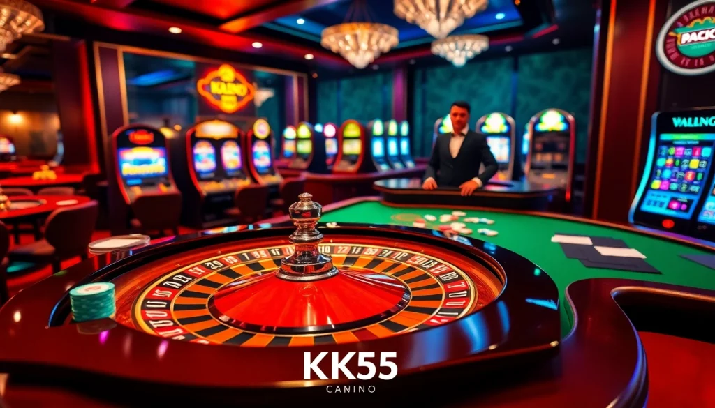 The vibrant roulette wheel and colorful chips at KK55.nl ensure an exciting casino experience.