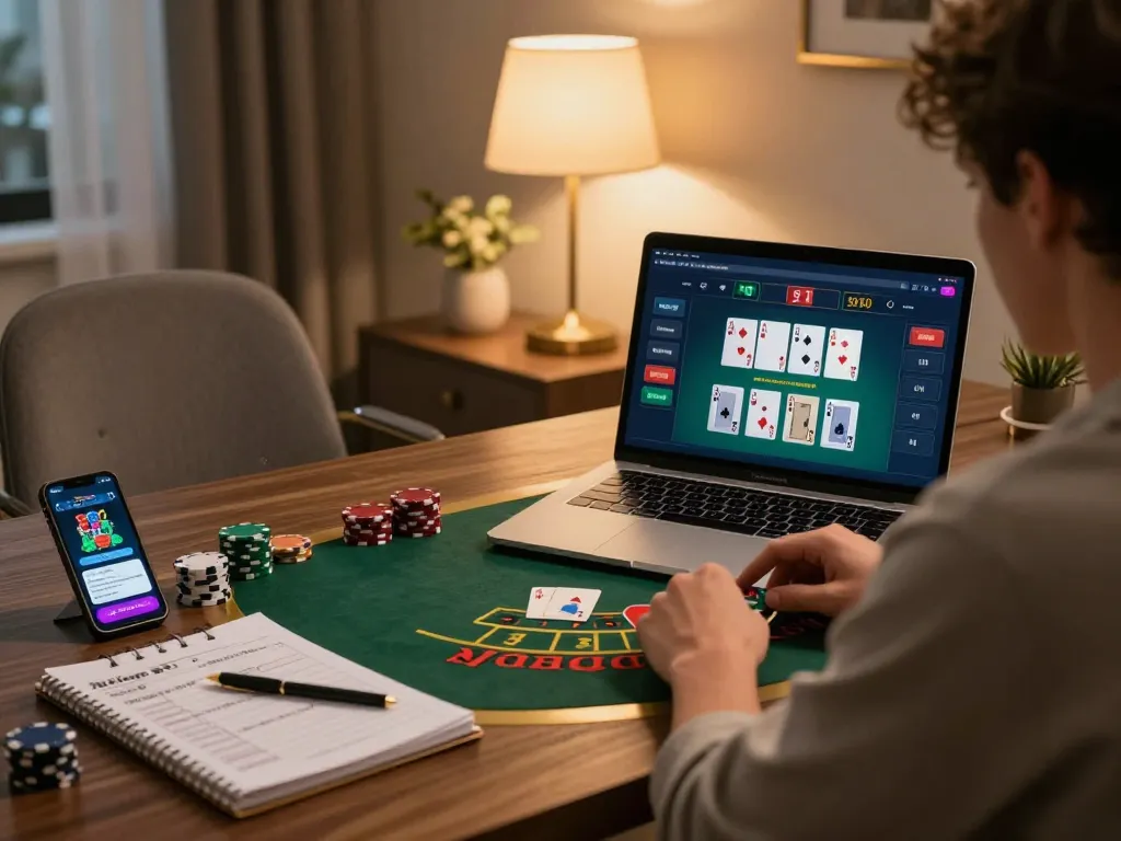 Player enjoying aa888 blackjack game on laptop with live dealer, highlighting strategic gameplay.