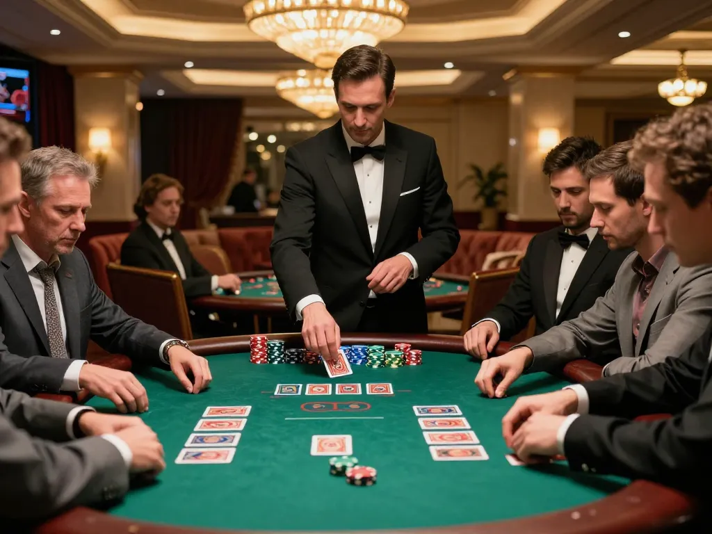 Join the excitement at https://jmsc88.com/ with players engrossed in a high-stakes blackjack game, showcasing intense focus and rich atmosphere.