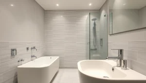 Stunning bathroom renovations manchester featuring modern design and elegant fixtures.