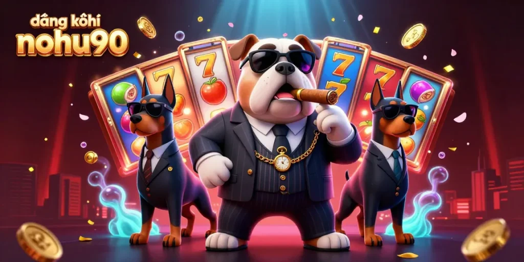Engage with the exciting world of đăng ký nohu90, showcasing vibrant slot reels and casino elements.